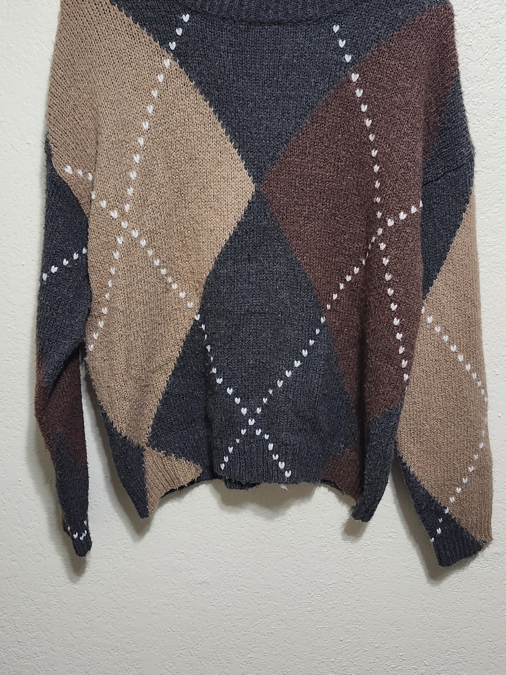 Little Lies Argyle Knit Sweater Chocolate Brown Sz M/L - EUC - Picture 3 of 8